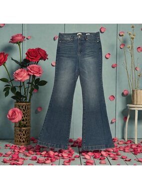 Sophia Jeans Melisa Flare Jeans High Rise Womens Size 12 Blue Distressed Denim